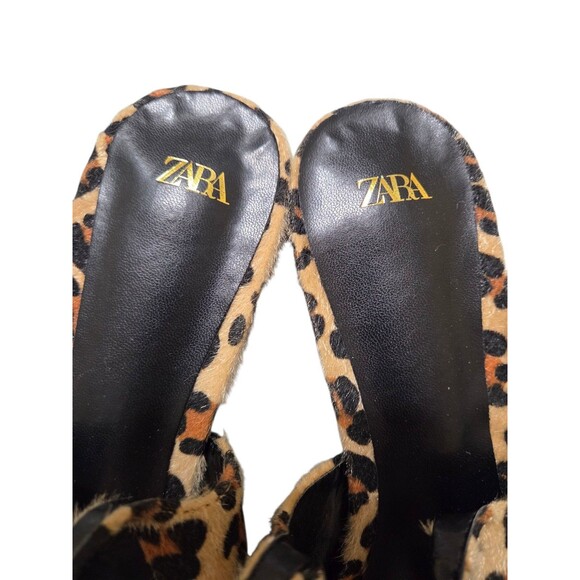 New ZARA Fur Trimmed Leather Slingback Kitten Heels Leopard Print EU 42 US 11 S2 - Picture 6 of 12